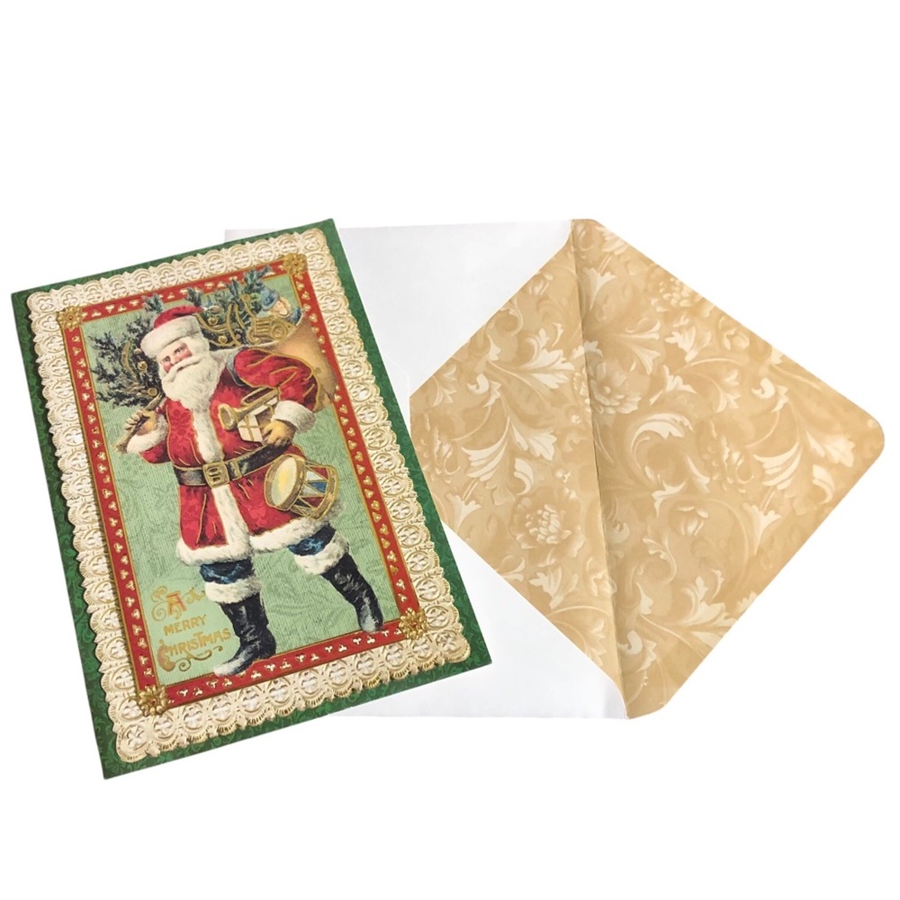 Punch Studio Single (1) Retro Santa 3D Die-Cut Embellished 5x7 Card Env (64421)